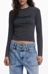 Desigual Logo Long Sleeve Cotton Graphic T-shirt In Blue
