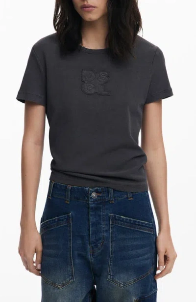 Desigual Logo Patch Stretch Cotton T-shirt In Black