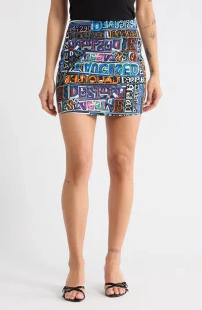 Desigual Logo Print Miniskirt In Blue