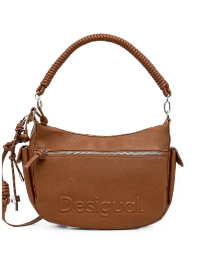 Desigual Logo-embossed Knotted Shoulder Bag In Brown