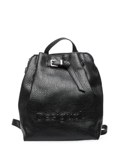 Desigual Logo-embossed Lace-up Backpack In Black