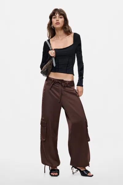 Desigual Long Cargo Pants In Brown