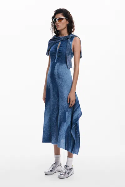 Desigual Long Cut-out Dress In Blue