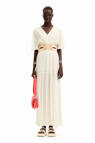 white wrap beach dress LONG WRAP DRESS WITH CROSS OVER BUST OFFWHITE / XL