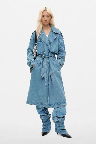 Desigual Long Denim Coat 100% Cotton In Blue