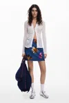 Desigual Long Embroidered Skirt In Blue