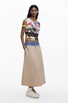 Desigual Long Flared Skirt In Brown