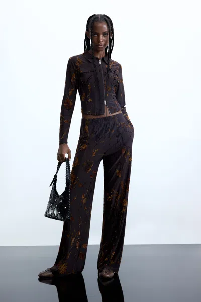 Desigual Long Flocked Trousers In Brown