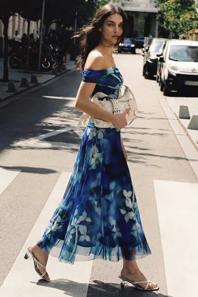 Desigual Long Floral Dress In Blue