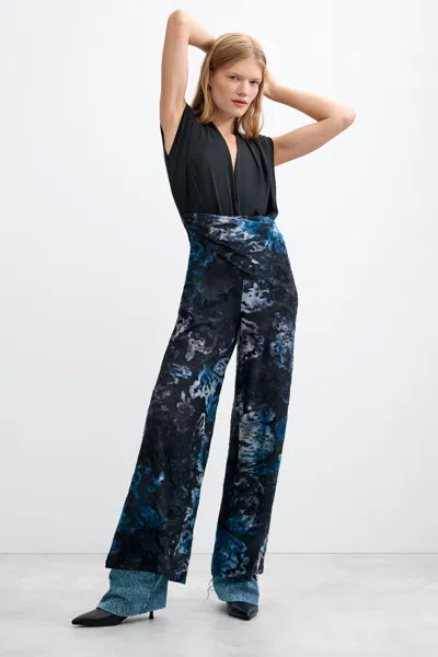 Desigual Long Floral Pants In Blue