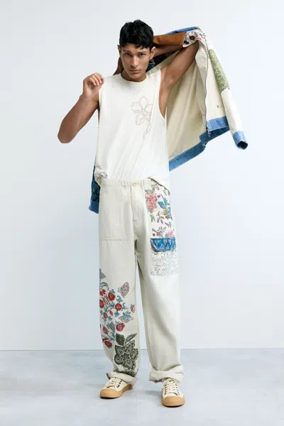 Desigual Long Floral Trousers In White