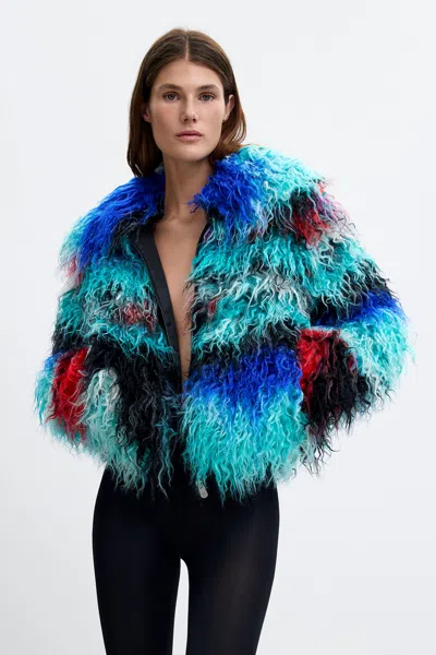 Desigual Long Hair Coat Lacroix In Blue