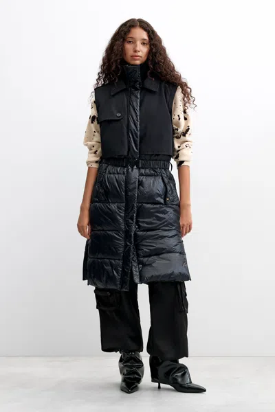 Desigual Long Padded Coat In Black
