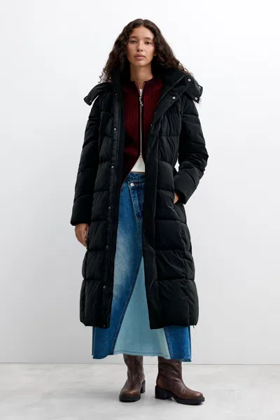 Desigual Long Padded Coat In Black