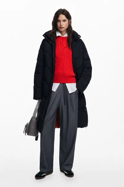 Desigual Long Padded Coat In Black