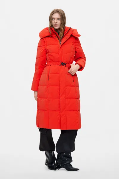Desigual Long Padded Coat In Red
