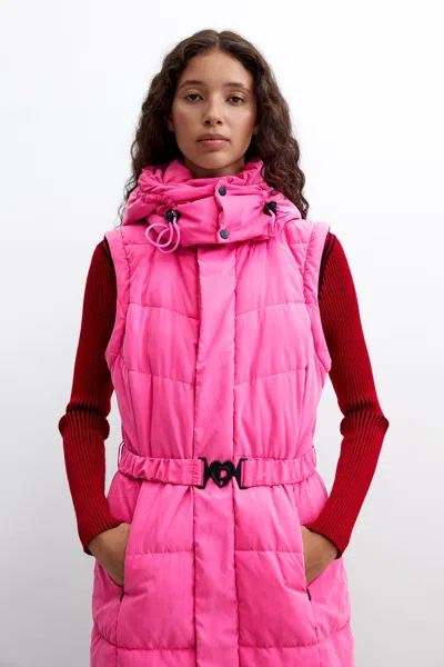Desigual Long Padded Coat In Pink