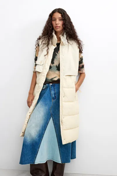 Desigual Long Padded Coat In Neutral