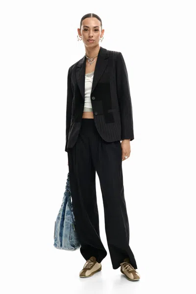 Desigual Long Pleated Trousers In Black