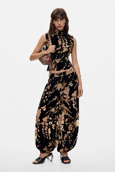 Desigual Long Printed Trousers In Black