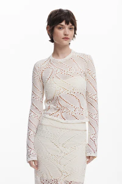 DESIGUAL LONG SLEEVE CROCHET T-SHIRT