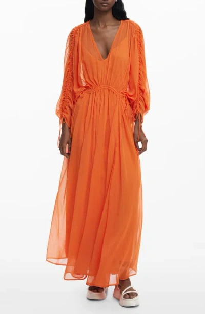 Desigual Long Sleeve Maxi Dress In Orange