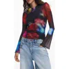 Desigual Long Sleeve Mesh T-shirt In Multi