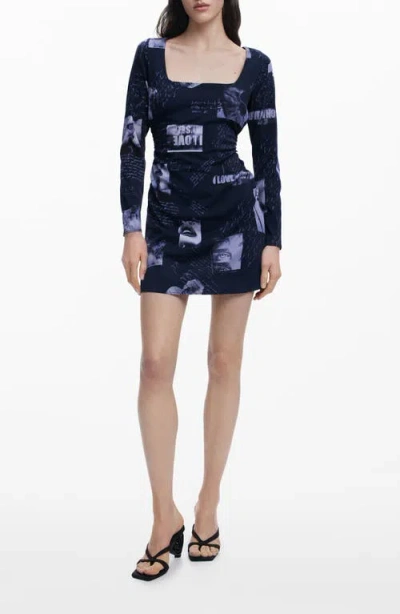 Desigual Long Sleeve Minidress In Blue