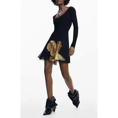 Desigual Long Sleeve Minidress In Black
