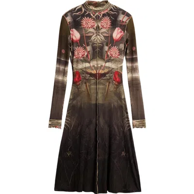 Desigual Long Sleeve Mock Neck Dress In Multi