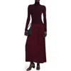 Desigual Long Sleeve Pleat Turtleneck Maxi Dress In Burgundy