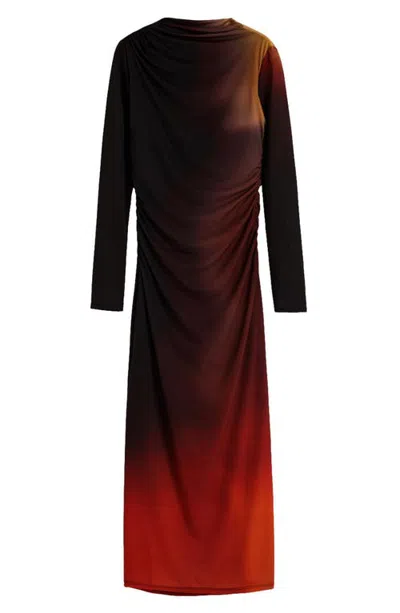 Desigual Long Sleeve Ruched Knit Dress In Brown