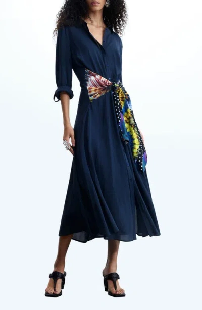 Desigual Long Sleeve Shirtdress In Blue