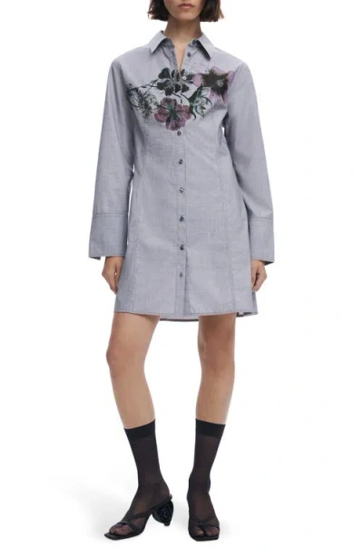 Desigual Long Sleeve Shirtdress In Gray