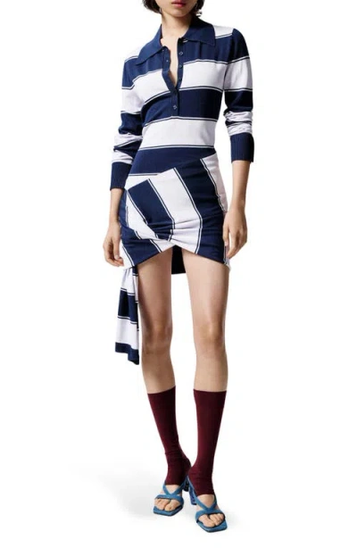 Desigual Long Sleeve Stripe Polo Minidress In Multi