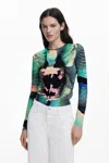 Desigual Long-sleeve Striped T-shirt In Green