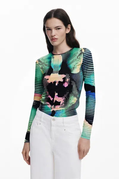 Desigual Long-sleeve Striped T-shirt In Green