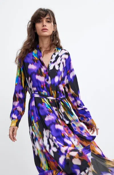 Desigual Long Sleeve Tie Belt Midi Dress In Multi