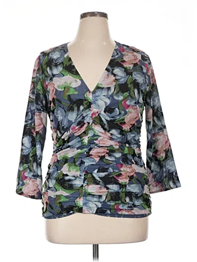 Pre-owned Desigual Long Sleeve Top Blue Plunge Neckline Tops