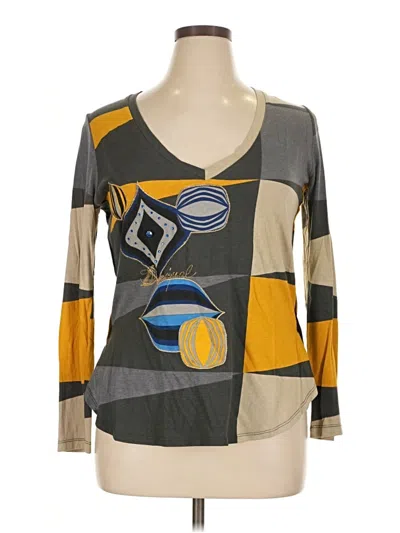 Pre-owned Desigual Long Sleeve Top Gray Graphic Pattern Scoop Neck Tops