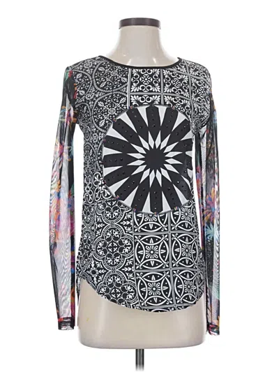 Pre-owned Desigual Long Sleeve Top Silver Keyhole Neckline Tops