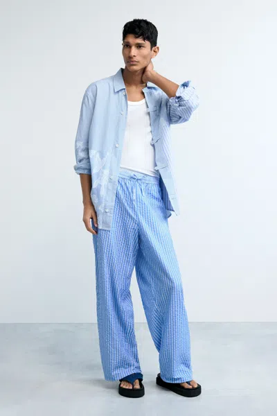 Desigual Long Striped Trousers In Blue