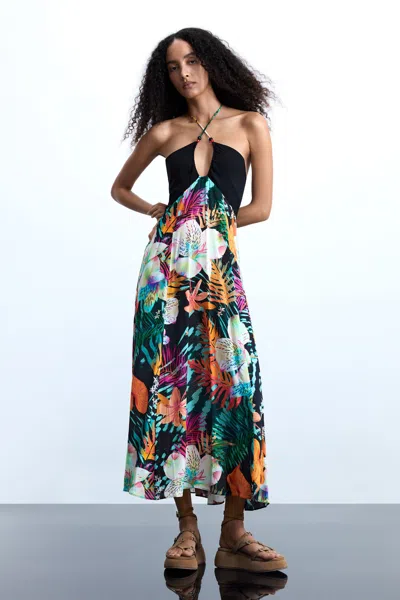 Desigual Long Tropical Dress In Multi