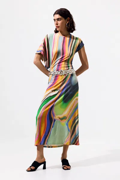 Desigual Long Wave Dress In Green