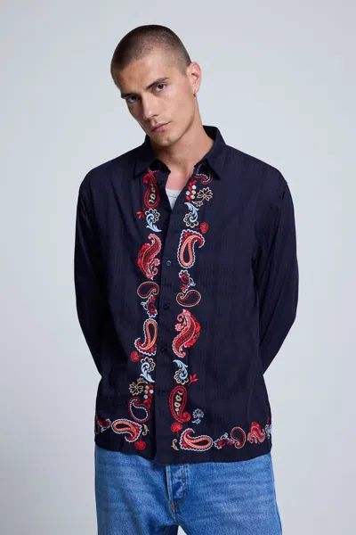 Desigual Long-sleeved Embroidered Shirt In Blue