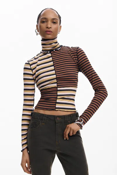 Desigual Long-sleeved T-shirt With High Neck In Multi