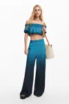 Desigual Loose Gradient Trousers In Green