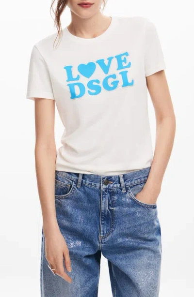 Desigual Love Embellished Graphic T-shirt In White