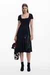 Desigual Low-cut Midi Dress In Black