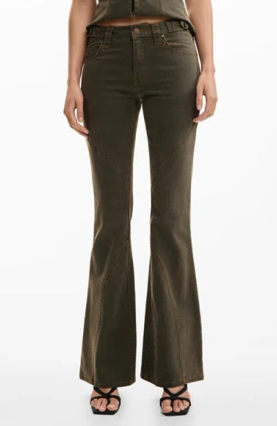 Desigual Low Rise Flare Jeans In Brown